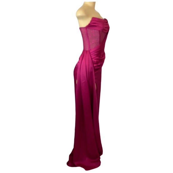 Miss Circle Holly Fuchsia Crystallized Corset High Slit Satin Gown Size XS - Picture 8 of 13
